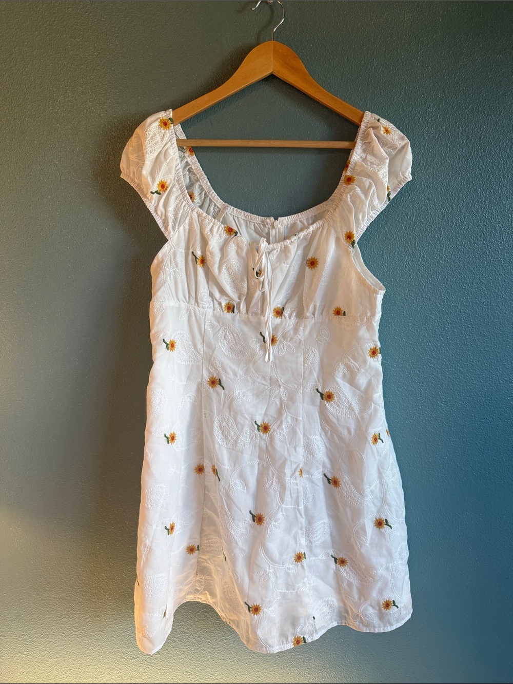 No Boundaries White Sunflower Embroidered Summer Dress